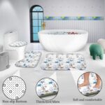 Poedist 4 Pcs Bathroom Shower Curtain Set,Kids Bathroom Sets with Rugs(Bath Mat,U Shape and Toilet Lid Cover Mat) and 12 Metal Hooks,Simple Submarine Elements - Image 5