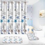 Poedist 4 Pcs Bathroom Shower Curtain Set,Kids Bathroom Sets with Rugs(Bath Mat,U Shape and Toilet Lid Cover Mat) and 12 Metal Hooks,Simple Submarine Elements - Image 6