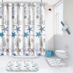 Poedist 4 Pcs Bathroom Shower Curtain Set,Kids Bathroom Sets with Rugs(Bath Mat,U Shape and Toilet Lid Cover Mat) and 12 Metal Hooks,Simple Submarine Elements - Image 7