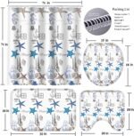 Poedist 4 Pcs Bathroom Shower Curtain Set,Kids Bathroom Sets with Rugs(Bath Mat,U Shape and Toilet Lid Cover Mat) and 12 Metal Hooks,Simple Submarine Elements - Image 8