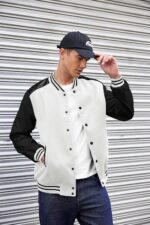 COOFANDY Mens Varsity Jacket Casual Leather Sleeve Baseball Letterman Bomber Jacket Coat - Image 4