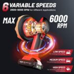 Cordless Car Buffer Polisher kit w/ 2x2000mAh 21V Batteries, 6 Inch Car buffer Waxer Kit w/ 6 Variable Speed & Extra 10 PCS Attachments, Polisher for Car Detailing,Boat Sanding,Scratch Removing - Image 4