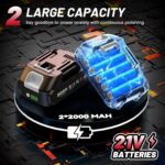 Cordless Car Buffer Polisher kit w/ 2x2000mAh 21V Batteries, 6 Inch Car buffer Waxer Kit w/ 6 Variable Speed & Extra 10 PCS Attachments, Polisher for Car Detailing,Boat Sanding,Scratch Removing - Image 6