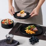 E-far Stoneware Dinnerware Sets, 12-Piece Plates and Bowls Dish Set for 4, Kitchen Modern Dinning Ware, Chip and Scratch Resistant, Microwave & Dishwasher Safe, Matte Black - Image 5