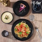 E-far Stoneware Dinnerware Sets, 12-Piece Plates and Bowls Dish Set for 4, Kitchen Modern Dinning Ware, Chip and Scratch Resistant, Microwave & Dishwasher Safe, Matte Black - Image 7
