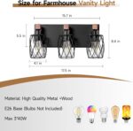 Farmhouse Bathroom Vanity Light Fixtures, 3-Light Rustic Vanity Lights, Vintage Black Bathroom Lighting Fixtures Over Mirror with Metal Lampshade, Hallway - Image 4
