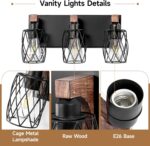 Farmhouse Bathroom Vanity Light Fixtures, 3-Light Rustic Vanity Lights, Vintage Black Bathroom Lighting Fixtures Over Mirror with Metal Lampshade, Hallway - Image 5
