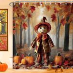 Fall Maple Leaf Pumpkin Shower Curtain, Halloween Scarecrow Autumn Forest Bathroom Curtains, Waterproof Polyester Fabric Sets Home Decor, 72x72 Inch - Image 4