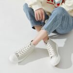 Uoidru High Top Sneakers for Women Canvas Shoes White Canvas High Tops Women Casual Shoes Lace Up Fashion Sneakers - Image 3