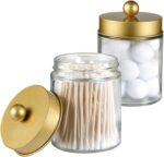 Amolliar 4 Pack Apothecary Jars Bathroom Vanity Storage Organizer Set -Countertop Canister with Stainless Steel Lids &Cute Stickers - Qtip Dispenser Holder for Qtips,Cotton Swabs,Makeup Sponges(Gold) - Image 4