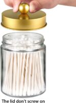 Amolliar 4 Pack Apothecary Jars Bathroom Vanity Storage Organizer Set -Countertop Canister with Stainless Steel Lids &Cute Stickers - Qtip Dispenser Holder for Qtips,Cotton Swabs,Makeup Sponges(Gold) - Image 5