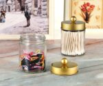 Amolliar 4 Pack Apothecary Jars Bathroom Vanity Storage Organizer Set -Countertop Canister with Stainless Steel Lids &Cute Stickers - Qtip Dispenser Holder for Qtips,Cotton Swabs,Makeup Sponges(Gold) - Image 7