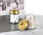 Amolliar 4 Pack Apothecary Jars Bathroom Vanity Storage Organizer Set -Countertop Canister with Stainless Steel Lids &Cute Stickers - Qtip Dispenser Holder for Qtips,Cotton Swabs,Makeup Sponges(Gold) - Image 9