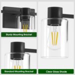 3-Light Matte Black Wall Sconces for Bathroom, Modern Vanity Light Fixtures Over Mirror, Bathroom Light Fixtures with Clear Glass Shade, E26 Wall Sconces for Living Room, Hallway - Image 5