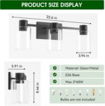 3-Light Matte Black Wall Sconces for Bathroom, Modern Vanity Light Fixtures Over Mirror, Bathroom Light Fixtures with Clear Glass Shade, E26 Wall Sconces for Living Room, Hallway - Image 7