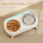 Elevated Cat Bowl, Raised Cat Food and Water Bowl Set for Indoor Cats, Splash Proof with 2 Stainless Steel Pet Food Bowls for Cats and Puppies, Whisker Fatigue and Dishwasher Safe - White - Image 3