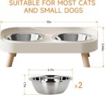 Elevated Cat Bowl, Raised Cat Food and Water Bowl Set for Indoor Cats, Splash Proof with 2 Stainless Steel Pet Food Bowls for Cats and Puppies, Whisker Fatigue and Dishwasher Safe - White - Image 7