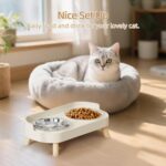 Elevated Cat Bowl, Raised Cat Food and Water Bowl Set for Indoor Cats, Splash Proof with 2 Stainless Steel Pet Food Bowls for Cats and Puppies, Whisker Fatigue and Dishwasher Safe - White - Image 8