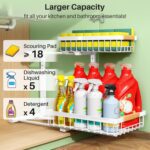 Kitstorack Under Sink Organizer, 2 Packs 2 Tier Under Sink Organizers and Storage, Slide out Pull out Cabinet Organizer Shelf, Metal Sliding Drawer for Kitchen Bathroom Pantry Closet Rack(White) - Image 4