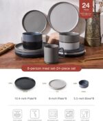 Famiware Nebula Ridge Stoneware Dinnerware Sets for 8, 24 Pieces Plates and Bowls Sets, Dishes Set, Microwave and Dishwasher Safe Kitchen Plates, Multi-color - Image 3