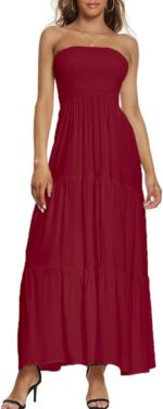 Women's Casual Off Shoulder Maxi Dress Strapless Tube Top Bohemian Beach Long Dresses 092 - Image 3