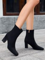 Coutgo Womens Chunky Block Heel Ankle Boots Square Toe Side Zipper Booties Faux Suede Fall Dress Shoes - Image 3