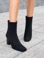 Coutgo Womens Chunky Block Heel Ankle Boots Square Toe Side Zipper Booties Faux Suede Fall Dress Shoes - Image 4