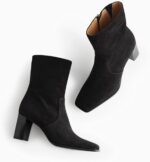Coutgo Womens Chunky Block Heel Ankle Boots Square Toe Side Zipper Booties Faux Suede Fall Dress Shoes - Image 5