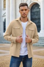 COOFANDY Men's Casual Lightweight Shirt Jacket Work Shacket Jackets Military Button Down Overshirt With Flap Pockets - Image 3