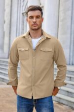 COOFANDY Men's Casual Lightweight Shirt Jacket Work Shacket Jackets Military Button Down Overshirt With Flap Pockets - Image 5