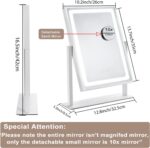 Vanity Mirror with Lights, Hollywood Makeup Mirror, Touch Control, 3 Color Lighting Modes, Dimmable, Detachable 10X Magnification Mirror, 360 Rotation (16in, White) - Image 6