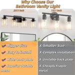 L LOHAS LED 4-Light Bathroom Vanity Lights Over Mirror, 27 Inch Black Bathroom Light Fixtures with Clear Glass Shade, Modern Vanity Lights for Living Room Hallway Bedroom - Image 3