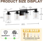 L LOHAS LED 4-Light Bathroom Vanity Lights Over Mirror, 27 Inch Black Bathroom Light Fixtures with Clear Glass Shade, Modern Vanity Lights for Living Room Hallway Bedroom - Image 5