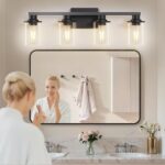 L LOHAS LED 4-Light Bathroom Vanity Lights Over Mirror, 27 Inch Black Bathroom Light Fixtures with Clear Glass Shade, Modern Vanity Lights for Living Room Hallway Bedroom - Image 7