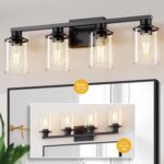 L LOHAS LED 4-Light Bathroom Vanity Lights Over Mirror, 27 Inch Black Bathroom Light Fixtures with Clear Glass Shade, Modern Vanity Lights for Living Room Hallway Bedroom - Image 8