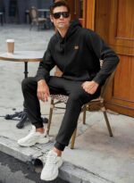 JMIERR Mens 2 Piece Jacquard Sweatsuit Outfits Hoodie Sweatshirt & Joggers Sweatpants Set Tracksuit - Image 3