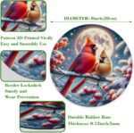 Winter Cardinal Mouse Pad Chrismas Round Mouse Mat, Non-Slip Rubber Base Mousepad with Stitched Edge for Wireless Computer Laptop Office Desk Accessories 8 x 8 Inches - Image 3