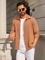 COOFANDY Mens Casual Button Down Shirt Long Sleeve Lightweight Jacket Fashion Textured Shirts - Image 3
