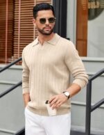 COOFANDY Mens Sweaters Polos Long Sleeve V Neck Knit Polo Lightweight Casual Pullover Sweater - Image 4