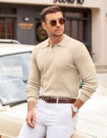 COOFANDY Mens Sweaters Polos Long Sleeve V Neck Knit Polo Lightweight Casual Pullover Sweater - Image 6