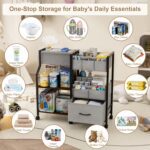 Baby Diaper Caddy Organizer and Storage, 3 Tier Rolling Cart with Dividers and Drawers, Mobile Utility Cart with Wheels for Nursery, Bedroom, Baby Newborn Essentials Storage Cart, Black - Image 3