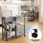 Baby Diaper Caddy Organizer and Storage, 3 Tier Rolling Cart with Dividers and Drawers, Mobile Utility Cart with Wheels for Nursery, Bedroom, Baby Newborn Essentials Storage Cart, Black - Image 6