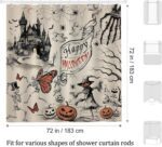 Vintage Halloween Shower Curtain, Gothic Spooky Castle Skull Ghost Pumpkin Shower Curtain Waterproof Polyester for Bathroom with 12 Hooks, 72 x 72 Inches - Image 6