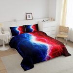 Blue Red Black Comforter Set Queen Abstract Art Lightnings Gamer Bedding Sets for Boys Girls Men Women,Lightning Fire and Water Print Down Comforter,Hippie Style Patchwork Quilt Game Room Decor - Image 3