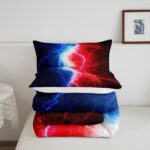 Blue Red Black Comforter Set Queen Abstract Art Lightnings Gamer Bedding Sets for Boys Girls Men Women,Lightning Fire and Water Print Down Comforter,Hippie Style Patchwork Quilt Game Room Decor - Image 6
