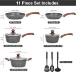 Granite Pots and Pans Set Non Stick, 11 Piece Die-Cast Induction Cookware Set, Nonstick Kitchen Cooking Set w/Frying Pans & Saucepans, PFOA Free - Image 3