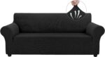Asnomy Couch Covers for 3 Cushion Couch Sofa Pet Friendly, 3 Seater Sofa Cover Washable Slipcovers Protector Furniture Covers for Dogs Spandex Jacquard Fabric Small Checks（Large，Black） - Image 3