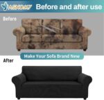 Asnomy Couch Covers for 3 Cushion Couch Sofa Pet Friendly, 3 Seater Sofa Cover Washable Slipcovers Protector Furniture Covers for Dogs Spandex Jacquard Fabric Small Checks（Large，Black） - Image 6