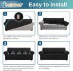 Asnomy Couch Covers for 3 Cushion Couch Sofa Pet Friendly, 3 Seater Sofa Cover Washable Slipcovers Protector Furniture Covers for Dogs Spandex Jacquard Fabric Small Checks（Large，Black） - Image 7