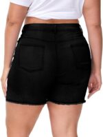 Women Plus Size Jean Shorts Stretchy High Waisted Frayed Raw Hem Denim Shorts 5.5" Inseam - Image 3
